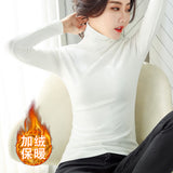 Fongt Autumn / Winter High Collar And Velvet Bottom Shirt Women Long Sleeve Pure Color Korean Women's Wear Warm Slim Slim T-Shirt Women