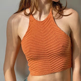 Fongt Spring And Summer New Neck Strap Knitted Vest Women Solid Sleeveless Line Open Umbilly Back Sweater