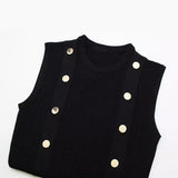 New Button Decoration Slim Short Knitted Blouse 3519200-Outfit
