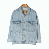 Vintage Washed Blue Turn-down Collar Denim