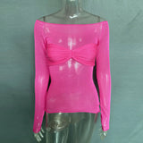 Through Mesh Crop Top Women Pullovers Strapless Short Knit Cropped Tops Ladies Tee Shirt Sexy Off-shoulder T-shirt-Outfit