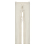 Fongt Base Solid Color High-Rise Micro-Speakers Roll Waist Wide Waist Thin Leisure Sweating Trousers