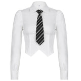 Wind Tie Slim Solid Color Short Sleeve Shirt Women's 2024 Summer New Top Fashion-Outfit