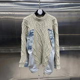 Fongt Version Of The Loose Lazy Sweater 2025 Autumn And Winter New Round-Neck Long-Sleeved Cowboy Splicing Design Feel Meat Jacket