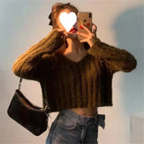 Fongt Chic Lazy Shortcase Tender Tender V-Neck Sweater Women's Long Sleeve