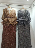 Light Luxury High Grade Women's Dress Set with Folded Waist, Top, Belt, Sequin Half Dress Two Piece Set-Outfit