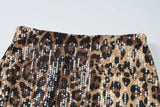 Leopard Print Sequin Backless Halter Top and Mini Skirt Two Piece Set-Outfit