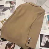Spring Autumn Suit Jacket Women Vintage Blazers Solid Single-breasted Casual Coat Lady Black Pink Khaki Blazers