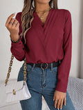 Shooting 2025 Autumn And Winter Elegant Solid Color Cascading V Collar Long Sleeve Shirt Women's
