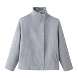 Fongt Women's Autumn New Fashion Asymmetric Blending Short Loose Coat Coat