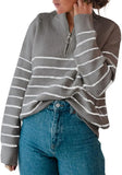 Fongt And Winter Women's Sweater Fashion Women's Long Sleeve Knit Zip Striped