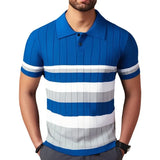 Fongt Men's New Summer Short Sleeve Knitted Striped Business Polo Shirts Men's