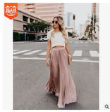Fongt 2024 New Large-Size High-Waisted Half-Dress Women's Large Swing Skirt Wrinkles Long