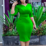Fongt African Large-Size Women's Summer Short-Sleeved Collar Temperament Tongle Office Dress Pencil Skirt