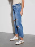 Spring And Summer Show Thin Broken Hole Straight Tube Slim Nine Points Of Jeans-Outfit