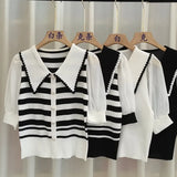 Goods Temperament Doll Collar T-Shirt Women's Summer New Splicing Head Chiffon Temperament Waist Short-Sleeved