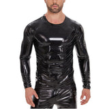 Fongt Men's PVC High Bright Patent Leather Coat Sexy Slim Leather Coat No Odor Size Accurate-Outfit