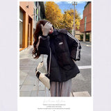 Black Down Cotton Jacket Female Winter 2024 New Korean Version Loose Students Thickened Off-Season Cotton-Padded Jacket Padded Jacket Coat-Outfit