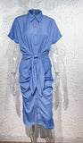Fongt New Mid-Sleet Shirt Collar Folded Body Wash Denim Dress