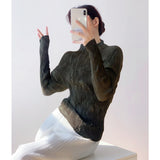 Fongt Wrinkled Women's Cul-De-Scress T-Shirt Blouse Femininity Half-High Collar Design Sense Fashion Hit-And-Dial Shirt