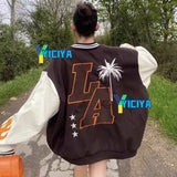 Embroidery varsity jacket Bomber Jackets women Women's Jacket Spring 2022 Long Leather sleeve Oversized Jacket