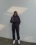 Basic Solid Hooded Tracksuit Set-Outfit