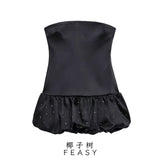 Fongt Women's Clothing 2025 Autumn And Winter New Water Drill Balloon Version Of Silk And Silk-Sense Texture Dress