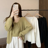 Design Sense Knitted Cardigan Women's Loose New Temperament Solid Color Cardigan Vest Suspenders Two-Piece Set-Outfit