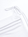White Lace Up Ribbed Crop Cami Top-Outfit