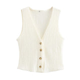 Fongt Women's Clothing 2025 Autumn New Texture Vest Top + Straight Trousers Set