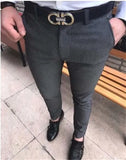 Fongt Trendy Men's Self-Fit Suit Pants Youth Solid Trousers Nine-Legged Business Leisure