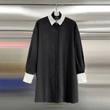 Fongt Temperament 2025 Autumn And Winter New Fashion Collar Bump Color Thin Splicing Button Long French Top Woman Trend