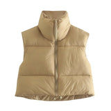 Fongt Color Double Pocket Collar Cotton Vest 2025 Autumn And Winter New Color Repair Cotton Vest Top