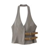 Fongt 2025 New Belt With Neck Neck Vest Style Blouse + Trousers Suit