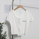 Relaxing Wood Ear Embroidery Short Small Cardigan Bottom Shirt T-Shirt T-Shirt Umbilly T-Shirt