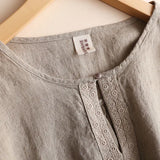 Fongt Spring And Summer Seven-Sleeved Cotton Shirt Women's New Collared Shirt Loose Women's Solid Color