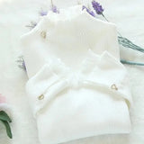 Patchwork Warm Sweater Women Elegant Long Sleeve Slim Turtleneck Knitted Pink Tops Chic Ruffle Pullover Fake 2