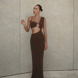 Fongt Spring 2025 New Fashion Style Sexy Irregular Shoulder Belts Empty Dress