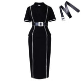 Fongt Women's 2025 New Fashion Short-Sleeved Suit Collar High-Waisted OL Dress