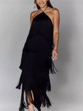 Fongt Fashion Hanging Neck Solu Back Open Dress