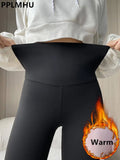 Winter Thicken Leggings Women High Waist Fleece Lined Leggins Pencil Pants Slim Warm Lamb Fluff Gym Ankle-length