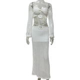 Fongt 2025 New Wapped Chest Sleeve Blouse Knitted Women's Two-Piece Set