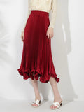 Satin Pleated Ruffles Midi Skirt-Outfit