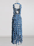 Spring 2025 New Fashion Sexy Cowboy Blue Film Design Escium High Sense Sling Dress