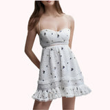 White Embroidery Flower Corset Style Cami Mini Dress-Outfit