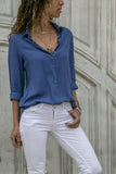 Long Sleeve Solid V-Neck Chiffon