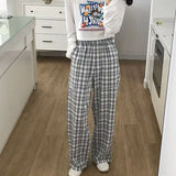 Women's Pants Oversize 3XL Plaid Pants Casual Loose Wide Leg Trousers Retro Teens Straight Trousers Hip-hop Unisex