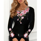 Print Mesh Tops Long Sleeve