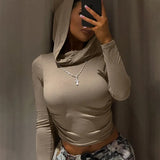 Wrinkled Hooded Tight Long-Sleeved T-Shirt 2023 Summer New Waste Dune Style Leisure Jacket-Outfit