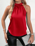 New Summer Satin Vest Women's Solid Color Shoulder-Hanging Sleeveless Blouse-Outfit